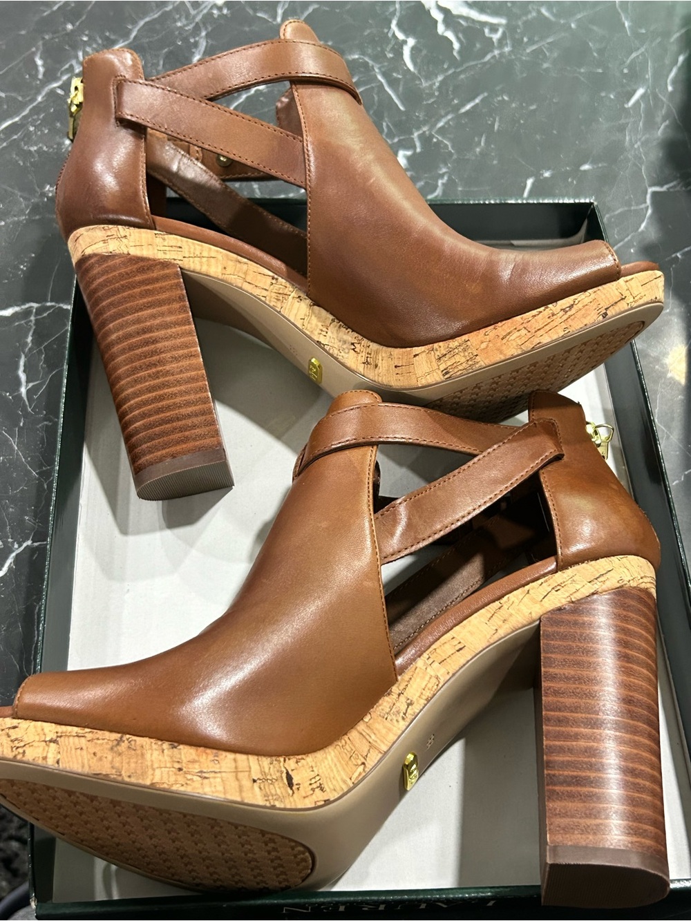 Ralph Lauren Women’s Brown Cork Platform High Heel Sandal